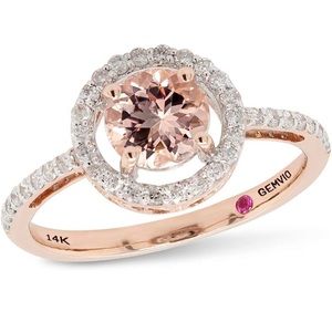 GEMVIO Blush 6MM Round Morganite & Diamond 14K Gold Halo Engagement Ring Sz 6